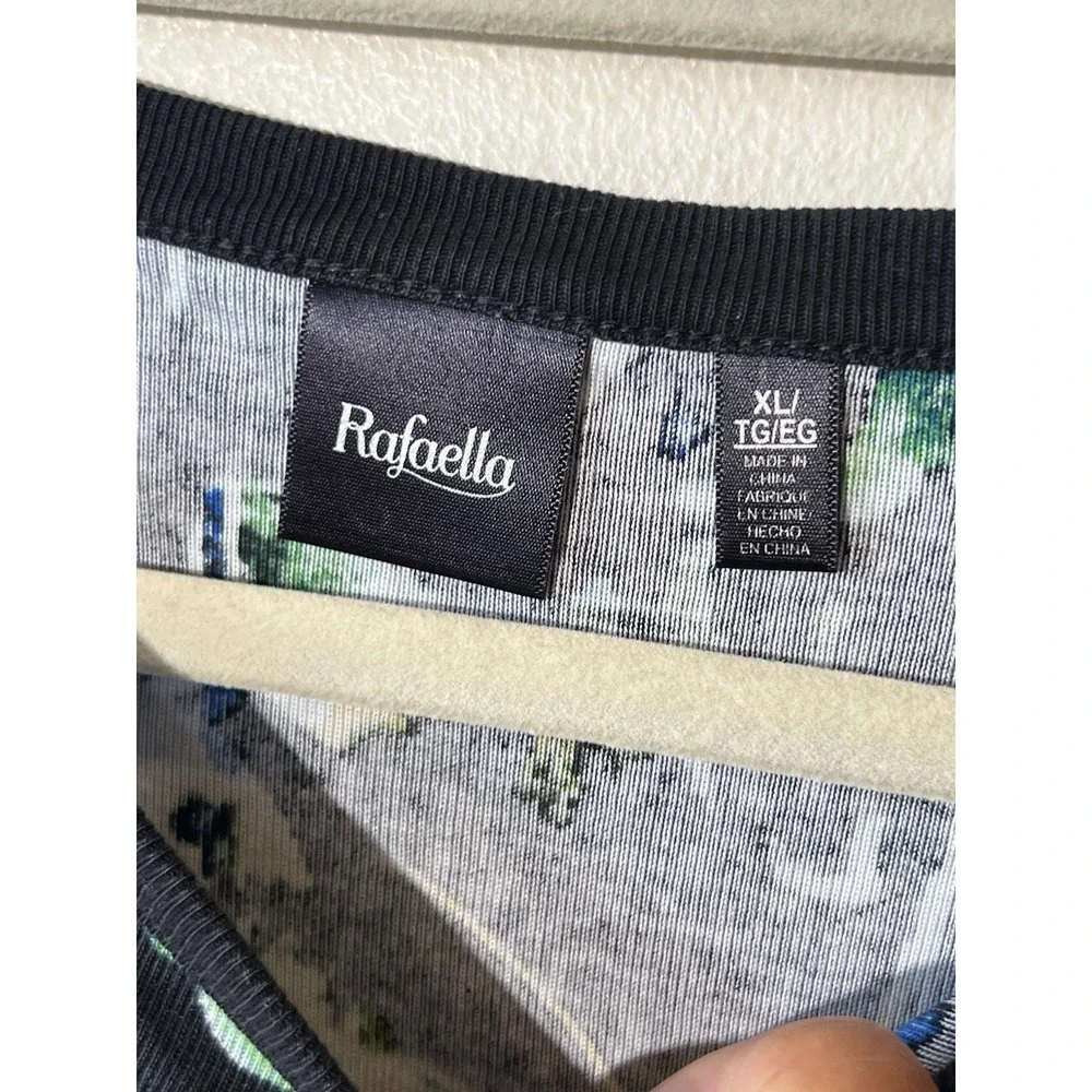 Rafaella Sweater Women XL Floral Studded 3/4‎ Sleeve Ribbed Pullover Black Fall